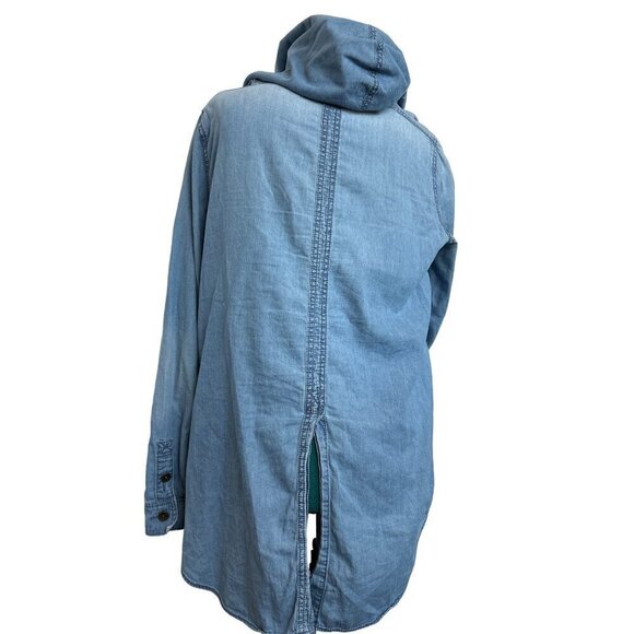 Holding Horses Anthropologie Denim Utility Coat Women L Light Blue Hooded - Picture 5 of 9